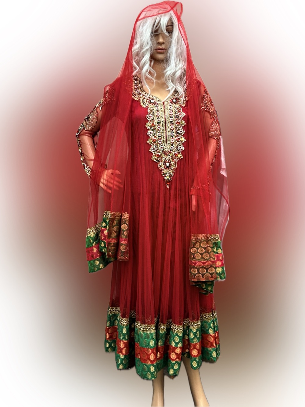 Embellished Red Sheer Overlay Indian Salwar dress